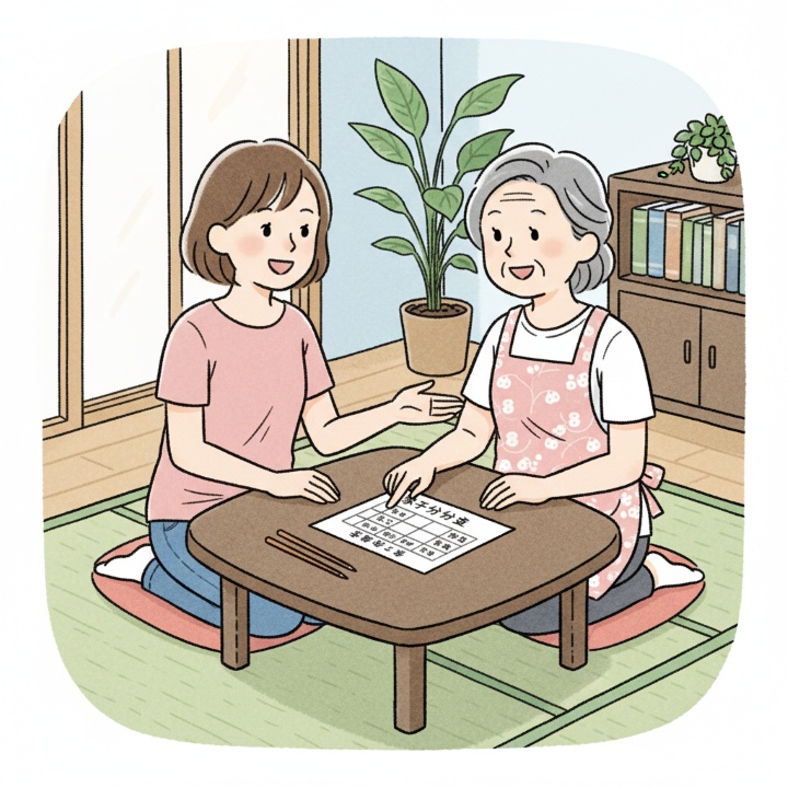 親との同居で家事分担のリストを作成するイメージ画像